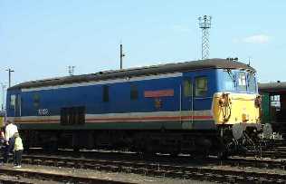 picture of NSE livered class 73 73129 " City of Winchester" on display at Old Oak Common 